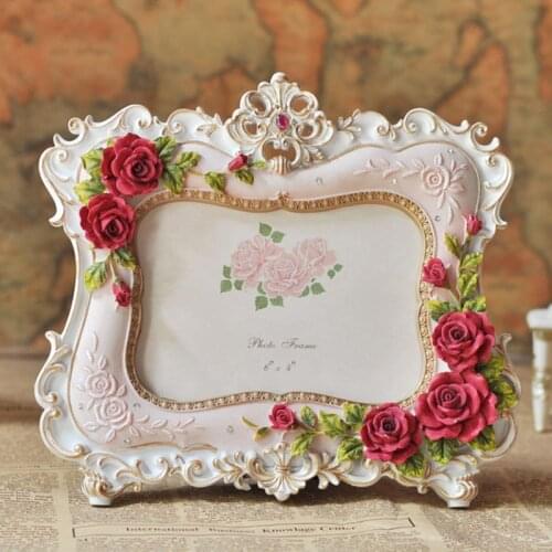 European Style Resin Rose Flower Photo Frame Oval Rectangle Shape Frames 6inch 7inch Picture Frame for Wedding Gifts Home Decor