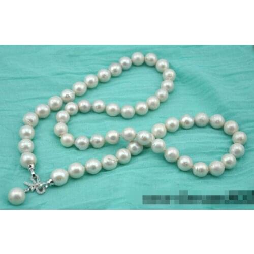 Rare huge 33" 12-15mm round white reborn keshi pearl necklace pendant