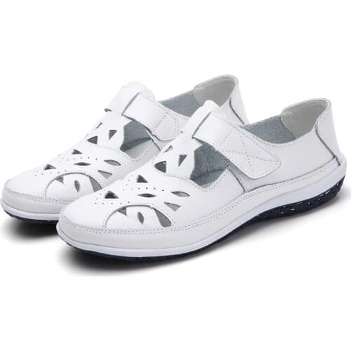 Women Rome Sandals Split Leather Soft Bottom Summer Shoes Woman Casual Flat Sandals Cut-out Ladies Sandalias Plus Size SH072301