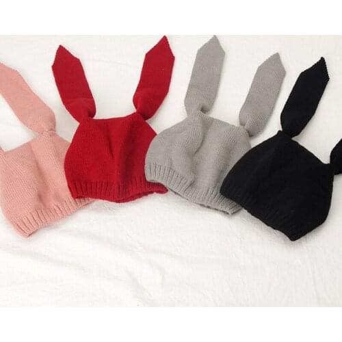 H7660 Children Beanie Hat Child Korean Long Rabbit Ears Knitted Wool Skullies Cap Girls Boys Outdoor Ear Protection Warm Hats