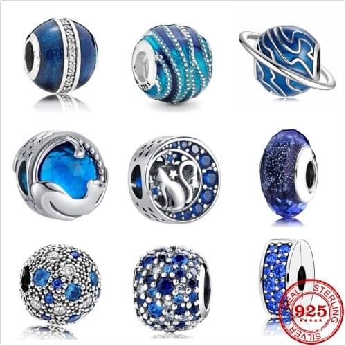 Hot Sale 100% Real 925 Sterling Silver Blue Star Charm Fit Original Pandora Bracelet Making Eashion DIY Jewelry For Women