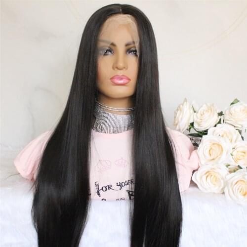 Synthetic Lace Wig Long Straight Black Color Wig for Women Glueless Lace Wig with Pre plucked Middle Part Heat Resistant Wig
