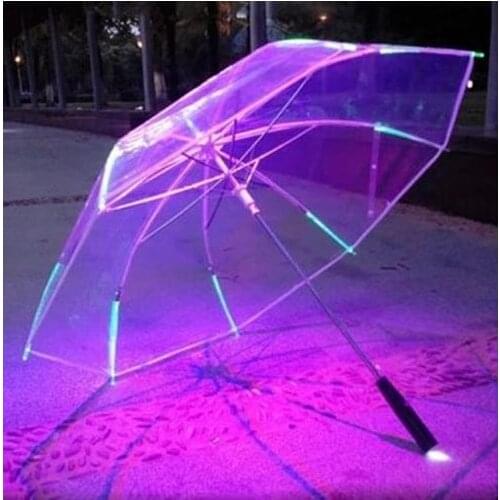 LED Flashlight Flash Clear Umbrella Glowing Light Up transparent Stage Performance Dance umbrellas Advertising Gift Umbrella