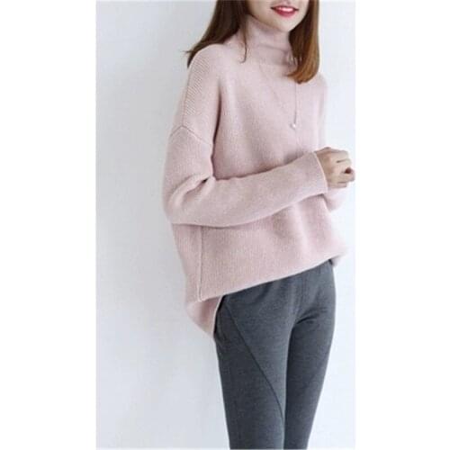 Pure cashmere turtleneck knit women casual loose thick pullover sweater solid color S-L