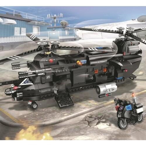 Military Series Special police Scull patrol helicopter Mini motorcycle DIY Accessories Building Blocks Bricks Toys Gifts