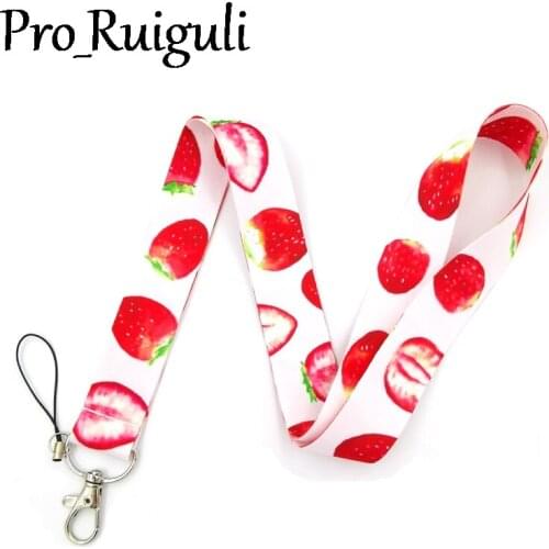 Strawberry fruits pinks kids women Neck keychain necklace Anime Cartoon Neck Strap Lanyard ID badge holder Keychain Lanyards