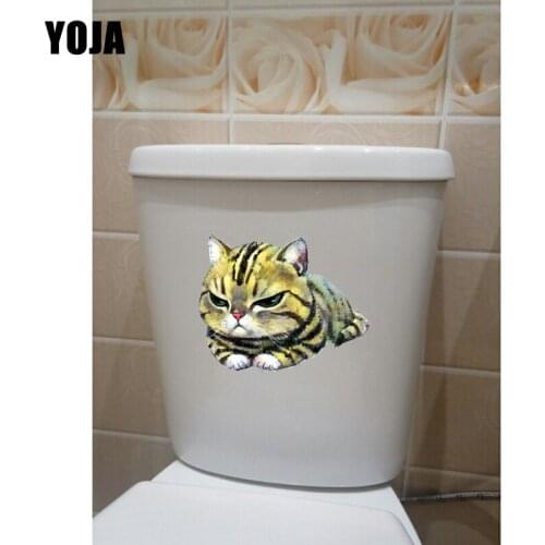 YOJA 18.9*15.3CM Angry Cat Bathroom Decoration Toilet Stickers Fuuny Room Wall Decal T1-0089