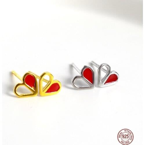 LKO Fashion Mini Love-Heart Stud Earrings Female Cute Romantic Half Hollow Out Heart-Shaped Earrings For Women Accessories