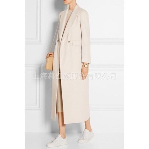 Women Winter Coat Wool 2019 New Double breasted cashmere Vintage Elegant jacket Fashion Outerwear White X-Long Coat Female