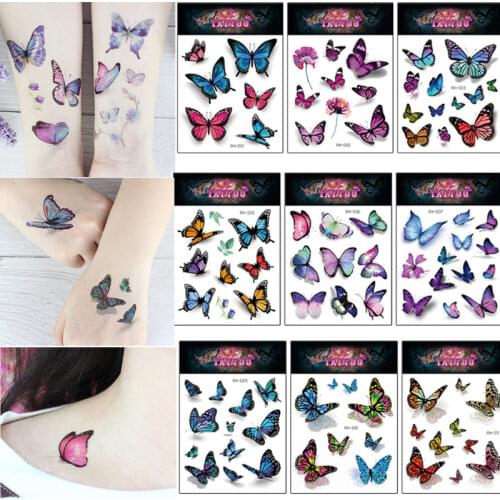 1 Pc Butterfly 3D Temporary Tattoo Sticker For Women Girls Body Art Flash Tattoo Stickers 10.5x15cm Waterproof Tatoo Sticker