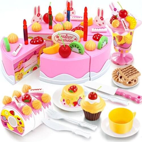 38-75Pcs DIY Cake Toy Kitchen Food Pretend Play Cutting Fruit Birthday Toys Cocina De Juguete Pink Blue For Kid Educational Gift