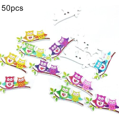 50Pcs Painted Cartoon Owl DIY Scrapbooking Wood Button Clothes Bag Sewing Decor Buttons