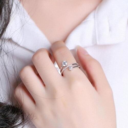 925 Sterling Silver Crystal Zircon Open Rings For Women Lady Fashion Jewelry Free Shipping Ring Fashion sterling-silver-jewelry