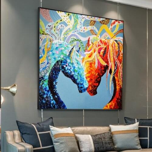 Abstract Colorful Running Horse Painting Canvas Print Painting Wall Art Picture Square Nordic style For Living Room Home Decor