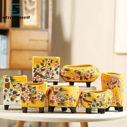 Butterfly Hand Ceramic Flower Pot Painted Succulent Outdoor Balcony Home Decor Garden Plants Garden Accessories