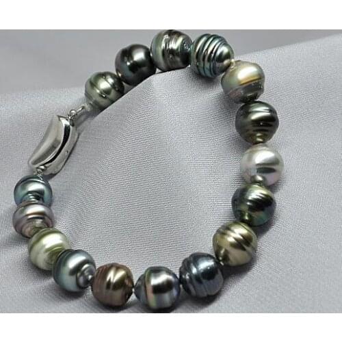 Free Shipping Huge12-14mm natural south sea genuine black peacock drop pearl bracelet 7.5-8"