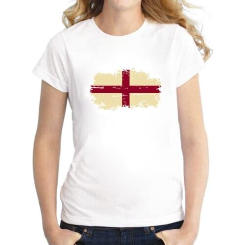 BLWHSA England Fans Cheer Women T shirt England National Flag Cotton Nostalgic England Flag T-shirt for Women Summer Clothing