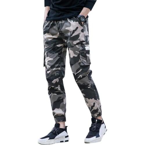 Camo Men Casual Cargo Pants Classic Outdoor Hiking Men Thin Multi-Pocket Ankle Tie Elastic Waist Straight Cargo Pants Trousers