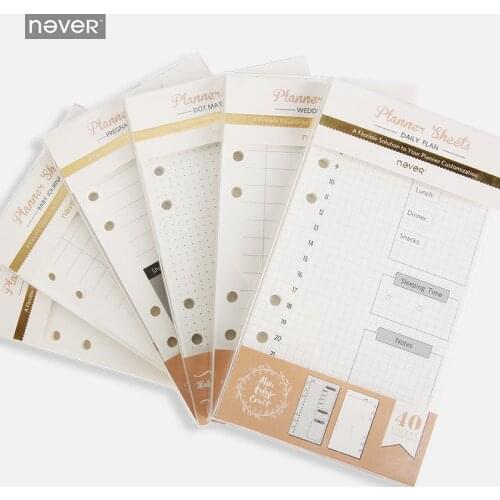 NEVER Spiral Notebook Filler Papers A6 Planner Weekly Plan Grid Dot Line Insert Pages Diary Book Inner core 40 sheets Stationery