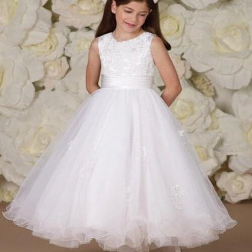Flower Girl Dresses Lace Appliqué Sleeveless Fluffy Pageant First Communion Dresses Wedding Party Formal Dresses