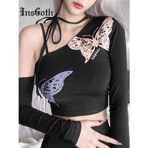Женские футболки с длинным рукавом INSGOTH China At AliExpress