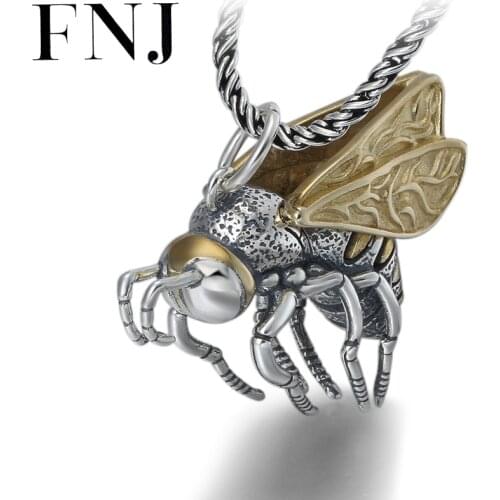FNJ Hang Animal Bee Pendant 925 Silver Original Pure S925 Thai Silver Pendants Women for Jewelry Making 5.5mm Hole