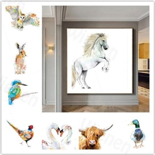 Square Posters and Prints Hand-Painted Animal Paintings Home Decoration Art Canvas Frameless Painting Blank Poultry & Wild Anima