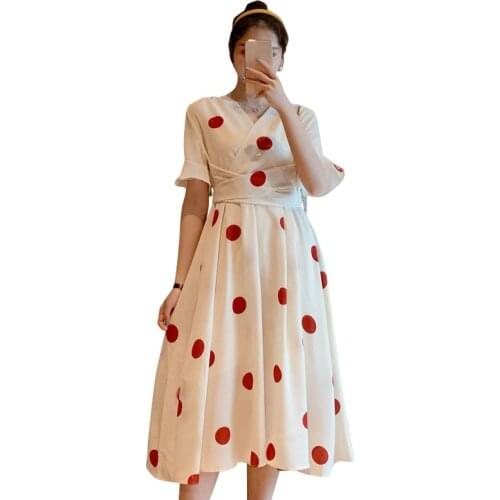 Summer Dress Woman Maternity Clothes for Pregnant Women Fashion V Neck Dot Dresses Women Casual Pregnancy Dresses Womens Dress
