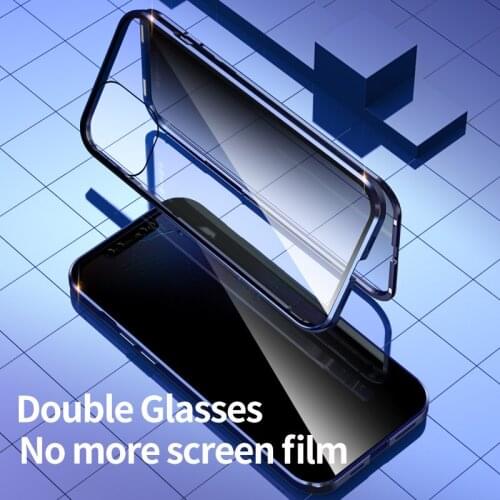 Privacy Metal Magnetic Tempered Glass Phone Case For iPhone 12 11 Pro XR XS MAX Mini 6S 8 7 Plus Magnet Antispy Protective Cover