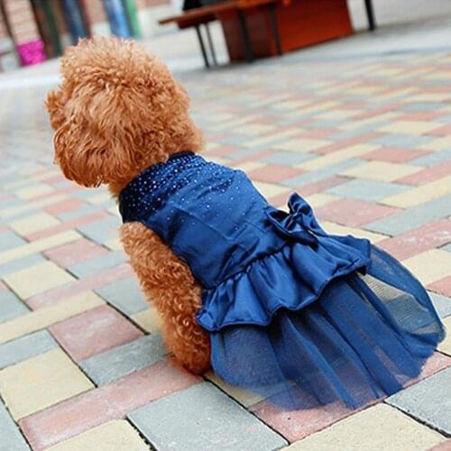 Practical Cute 3 Colors Dog Puppy Bow Dress Rhinestone Princess Dress Party Dog Dress Wedding Dress Pet Clothes