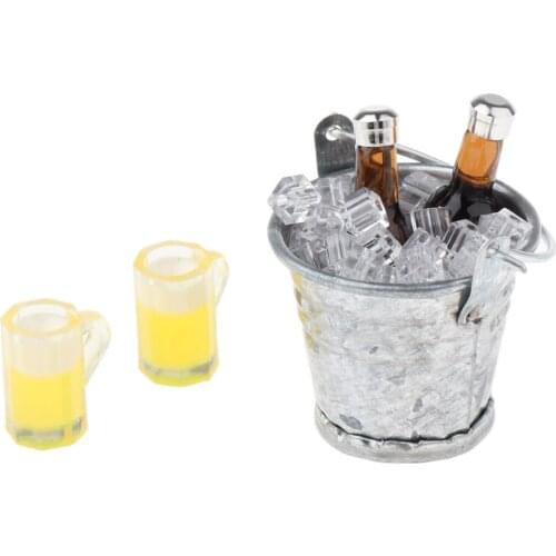 12th Dollhouse Miniature Accessories 2 Beers in Ice Bucket and 2 Beer Mug