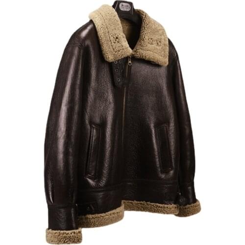Mens Winter Real Fur Casual Jackets Sheepskin Leather Coat Men Lamb Fur Short Flight Jacket 5XL