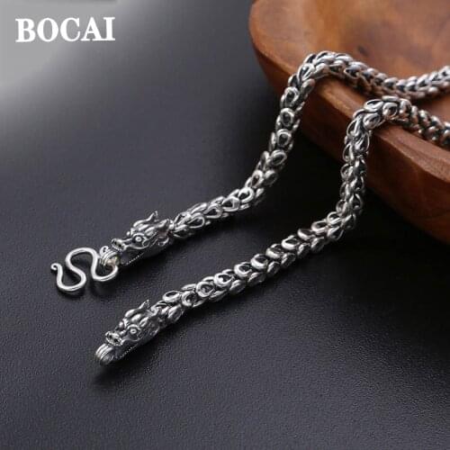 Real s925 pure silver fashion jewelry Thai silver necklace male classic personality domineering 6MM dragon scale mens necklace