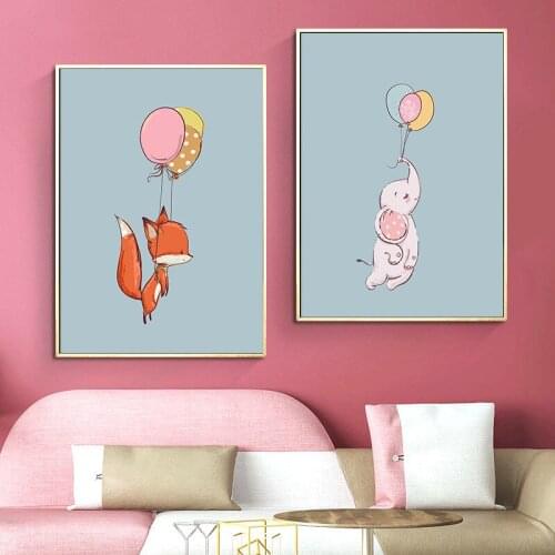 Cartoon Nordic Canvas Painting Dumbo Fox Elephant Deer Balloon Nursery Wall Art Wall Posters And Prints Pictures Kids Room Decor