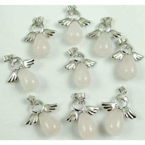 Natural Stone Quartz Crystal lapis Pendant Angel Wings Fairy Water Drop Shape charm pendant for diy Jewelry making Necklace10PCs