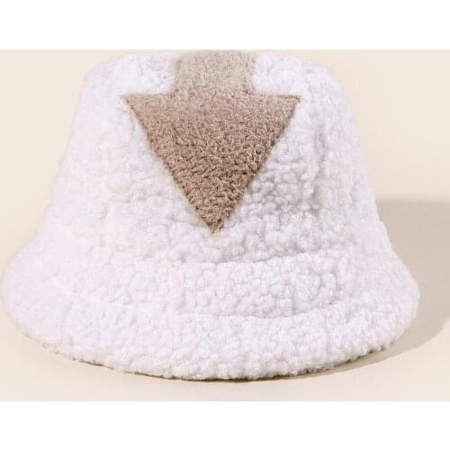 New bucket hat Lamb wool hat winter warm Fishing Caps Faux Fur Arrow Symbol Printed Bucket Hat Men Women tide Flat Top Hats