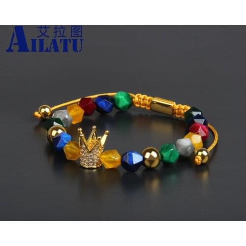 New Luxury Gold Color Crown Bracelet with Irregular Geometry Cut Stone Beads Top Quality Jewelry for Women and Men Present