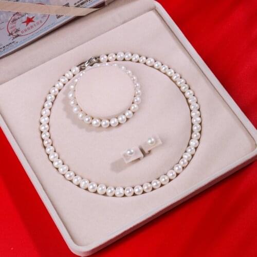 New Natural Freshwater Pearl Necklace Bracelet Earring Set Mothers Day Gifts for Mother-in-law