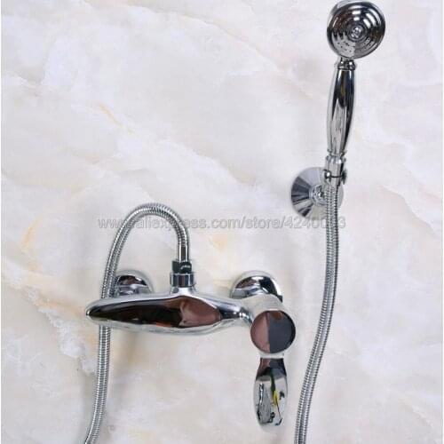 Polished Chrome Wall Mounted Bathroom Shower Faucet Set Wall Mount + Handheld Sprayer, Kna271