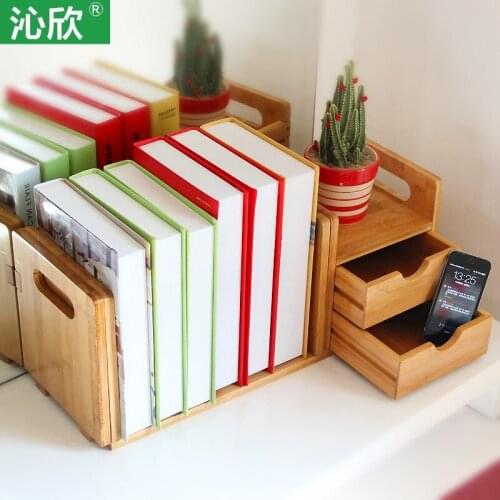 Simple table bamboo wood bookcase bookcase Creative Wood Office Desktop small bookcase shelving Specials