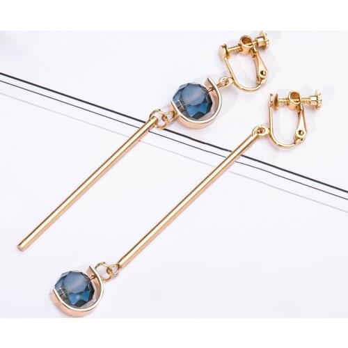 JIOFREE New Temperament Long Paragraph pearl Asymmetry Clip Earrings without Piercing No Hole Earrings for Women Gift