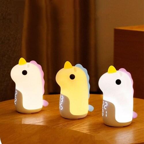 Creative Silicone Unicorn Alarm Clock Night Light Stepless Dimmable Voice Control Childrens Bedroom LED Night Lamp Gifts