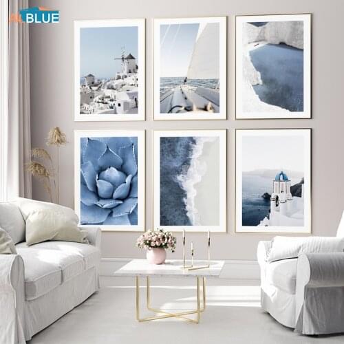 Nordic Style Ocean Beach Landscape Decoration Picture Blue Agave Wall Art Canvas Poster Print Painting Scandinavian Home Decor