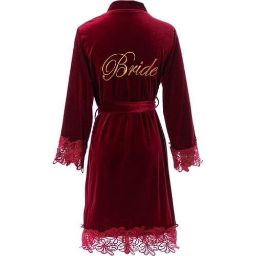 Bride Bridesmaid Wedding Robe Lace Fleece Embroidery Kimono Bathrobe Gown Nightgown Casual Satin Short Sexy Nightwear Sleepwear