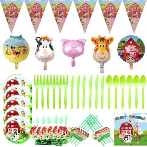 Farm Animals Theme Disposable Tableware Paper Napkins Plates Cups Kids Birthday Party Party Tableware Decorative