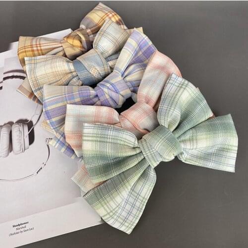 Q College Style Spring Hairpin Fashion Hair Accessories Bowknot Cloth for Female Girls Ponytail Hair Clips Check Pattern