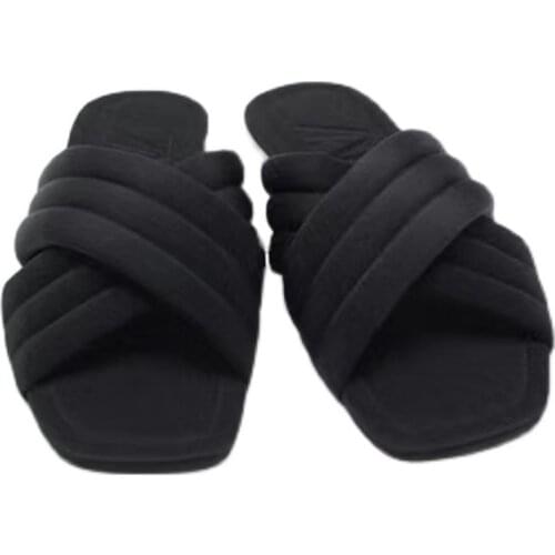 ZAR 2021 Summer New Fashion Black Square Toe Flat Cross Sexy Outer Wear Sandals And Slippers Women Luxury Brand Hot Plus Size 41