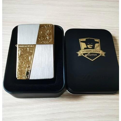 Zorro brass kerosene windproof lighter creative engrave flower color separation business gift classic gasoline machine iron case