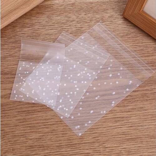 100pcs/lot Plastic Transparent Cellophane Polka Dot Candy Cookie Gift Bag With DIY Self Adhesive Pouch Wedding Birthday Party