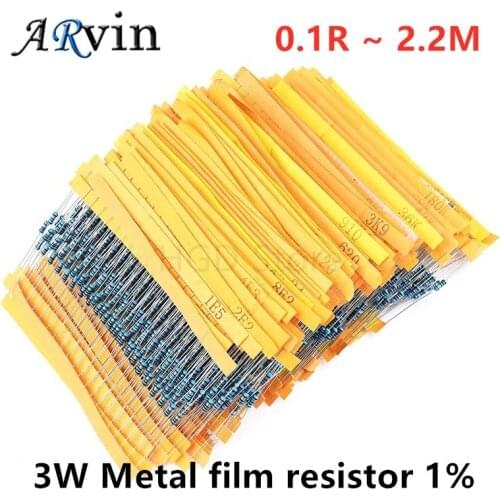 20pcs 3W Metal film Resistor 1% 0.1R - 2.2M 2.2 10 100 120 150 220 270 330 390 470 1K 2.2K 4.7K 10K 15K 100K 470K 1M 2.2M ohm